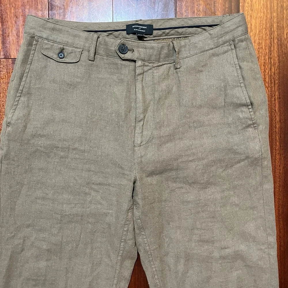 Banana Republic Pants Mens 32x32 (33x30) Tan Beige Slim Fit LINEN Blend Preppy
